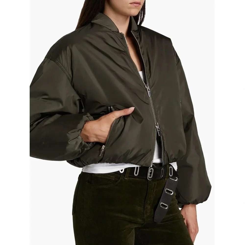 A.L.C. ALC Zane Bomber Jacket Olive Green Cropped Down Puffer Womens Size S